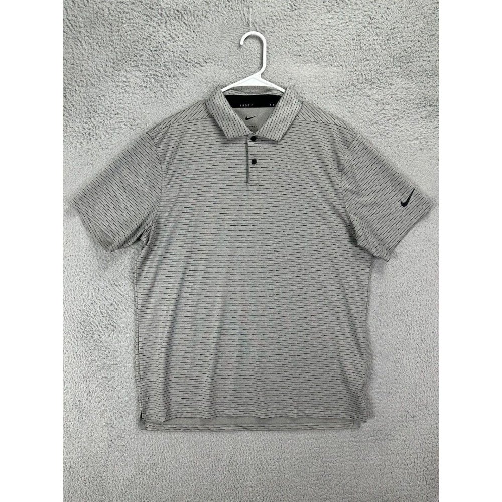 Nike Golf Polo Shirt Adult Medium Grey Striped Dri-Fit Swoosh Rugby Athletic Men
